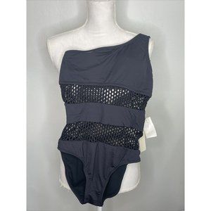 NWT Kenneth Cole Black One Shoulder Onepiece Swimsuit Size S RETAILS $150
